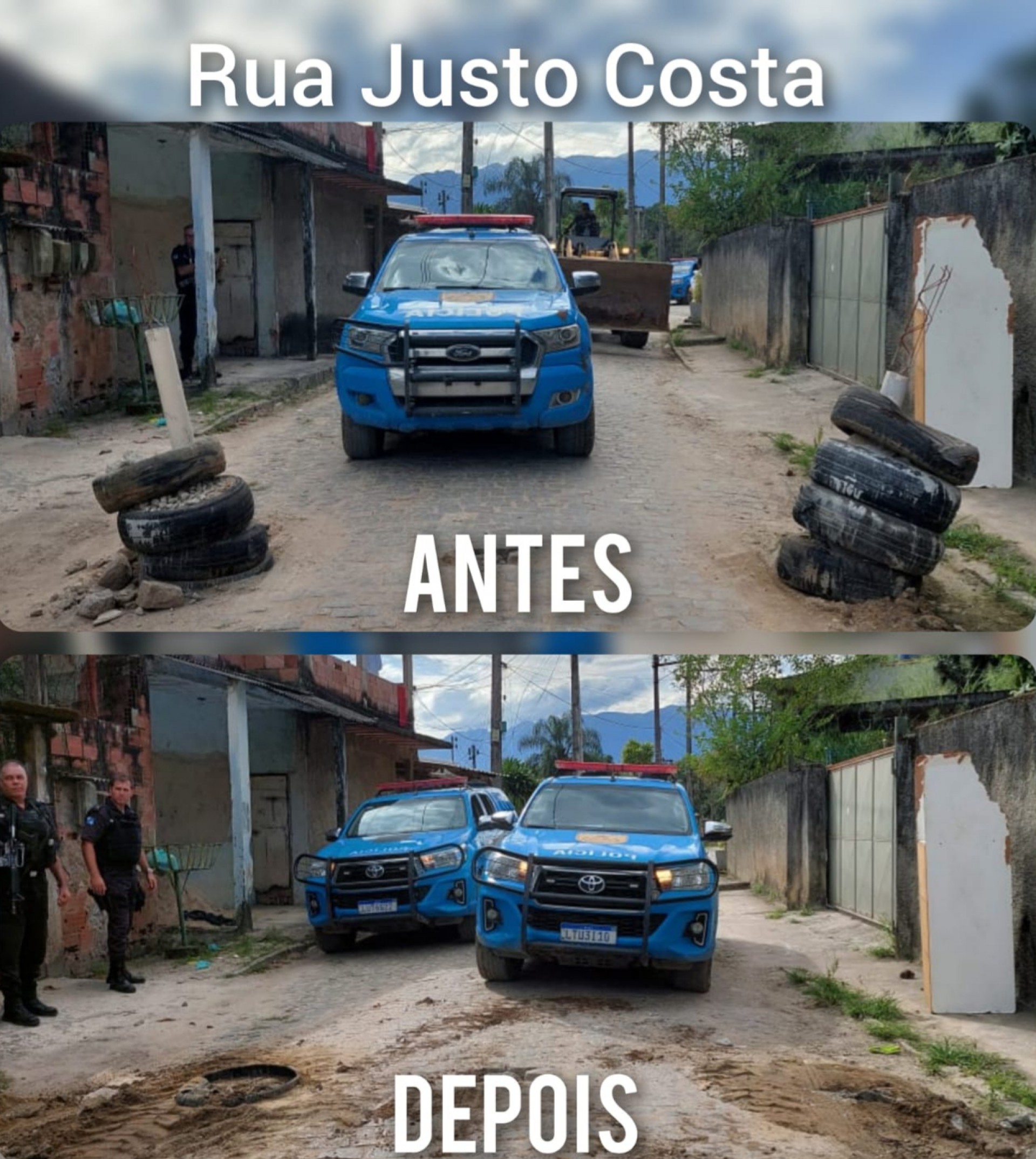 Opera&ccedil;&atilde;o aconteceu na comunidade da Lagoa. Foi preciso utilizar retroescavadeira para retirada das barricadas e crateras.  - PMRJ.