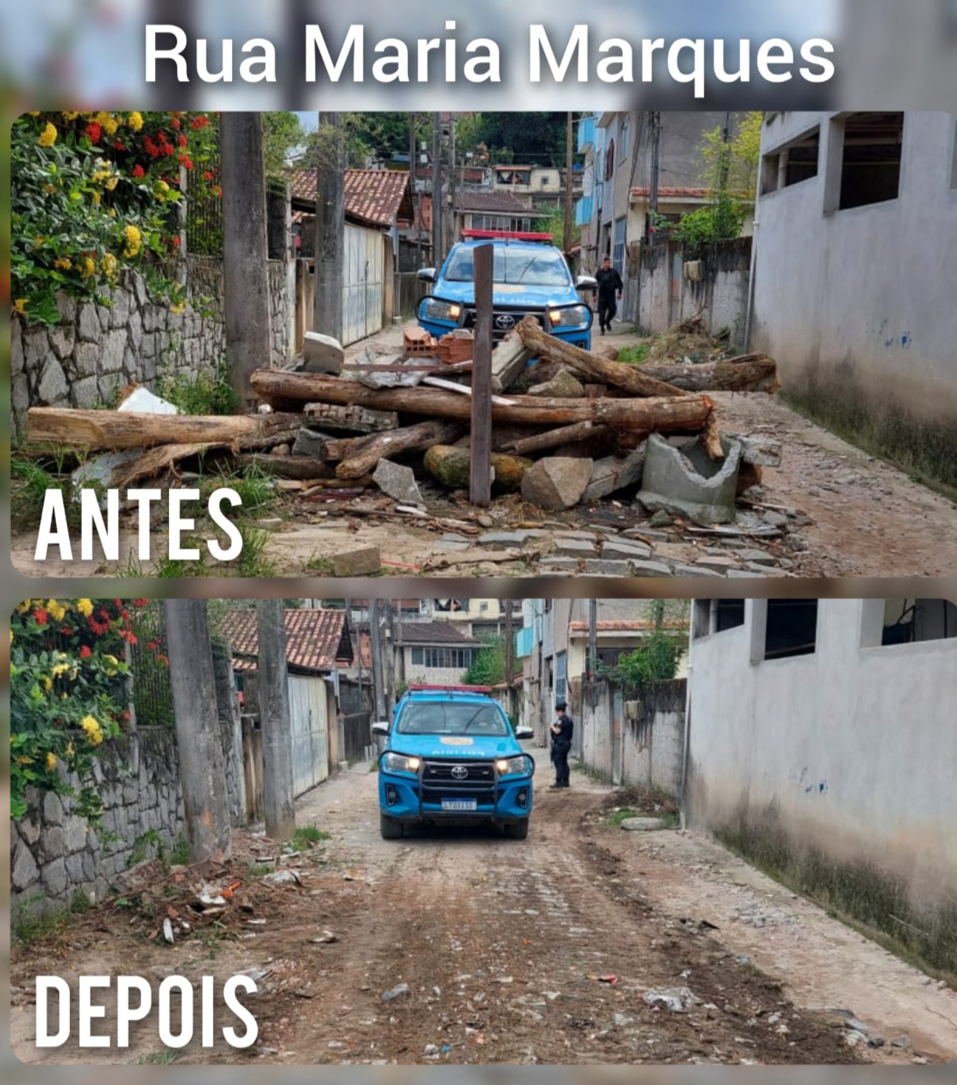 Opera&ccedil;&atilde;o aconteceu na comunidade da Lagoa. Foi preciso utilizar retroescavadeira para retirada das barricadas e crateras.  - PMRJ.