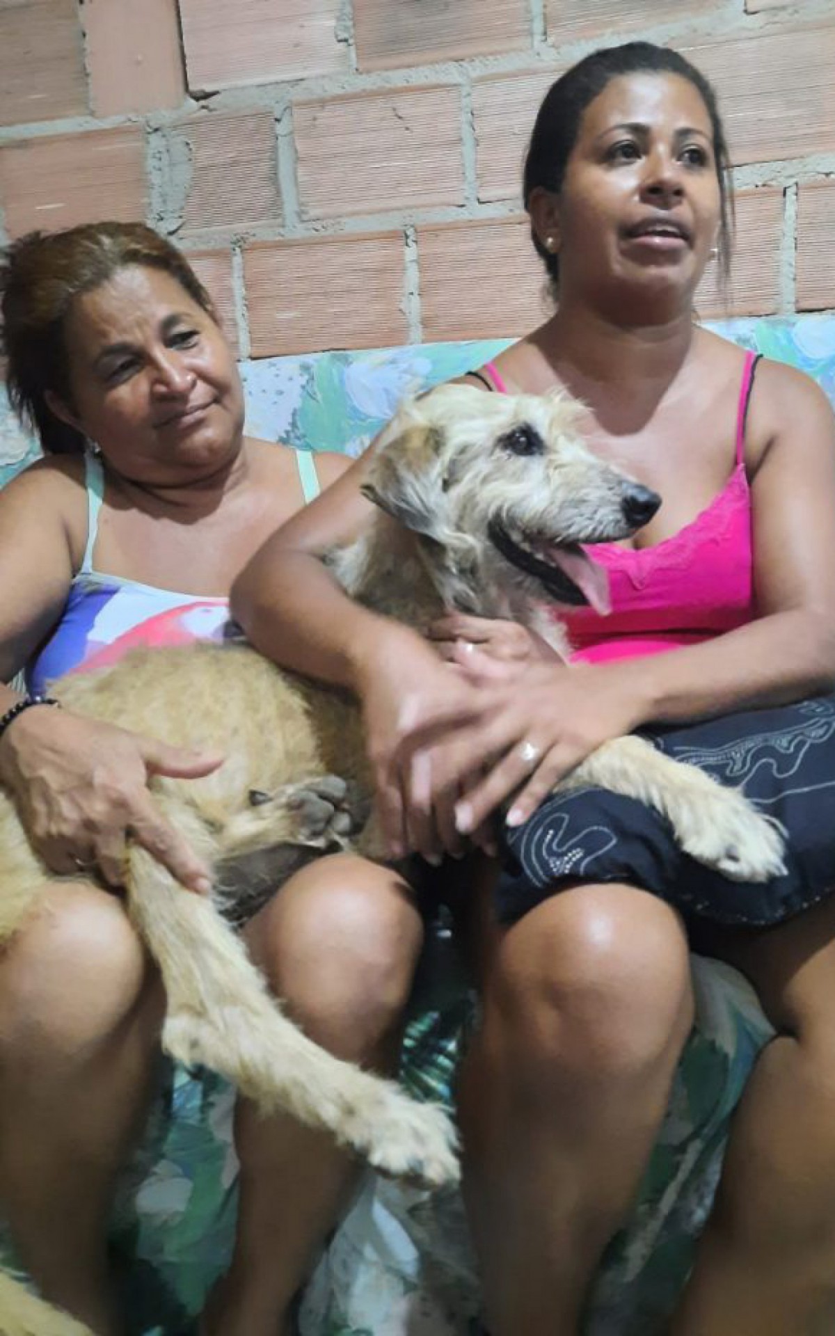 Cássia Oliveira e sua mãe, Antônia Maria Santos, com a cadelinha Mel no colo - Reprodução / Prefeitura de Maricá