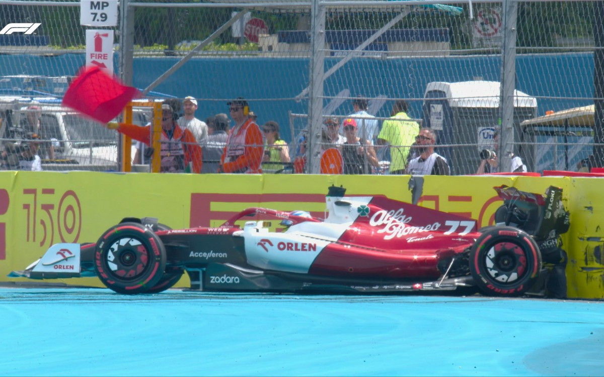 Batida de Valtteri Bottas no primeiro treino livre do Grande Pr&ecirc;mio de Miami