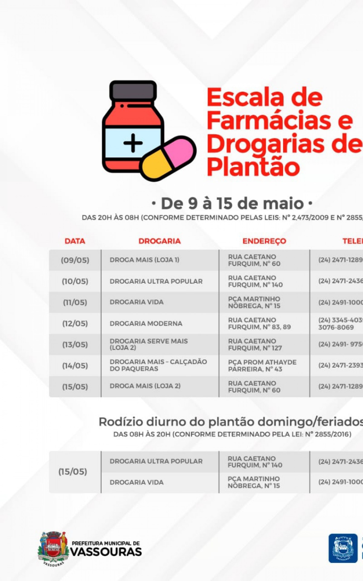 Listagem divulgada pela prefeitura