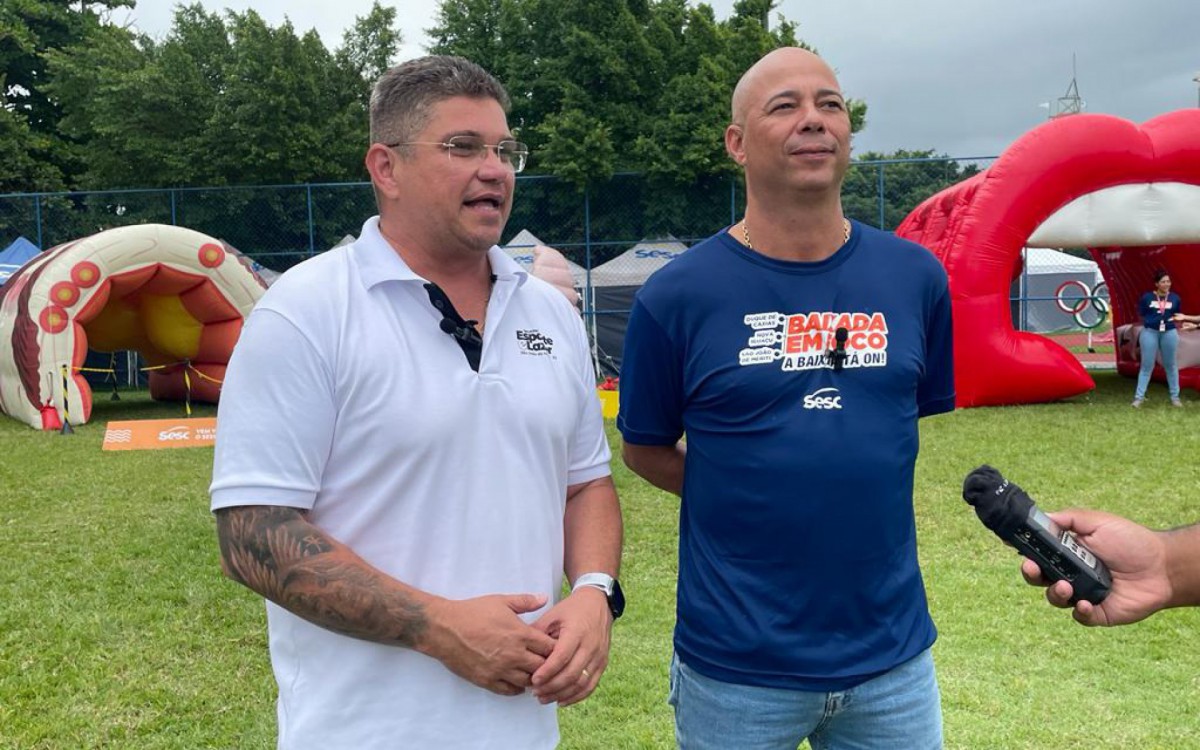 O secret&aacute;rio de Esporte e Lazer Dinho Meriti e o deputado estadual Valdecy da Sa&uacute;de