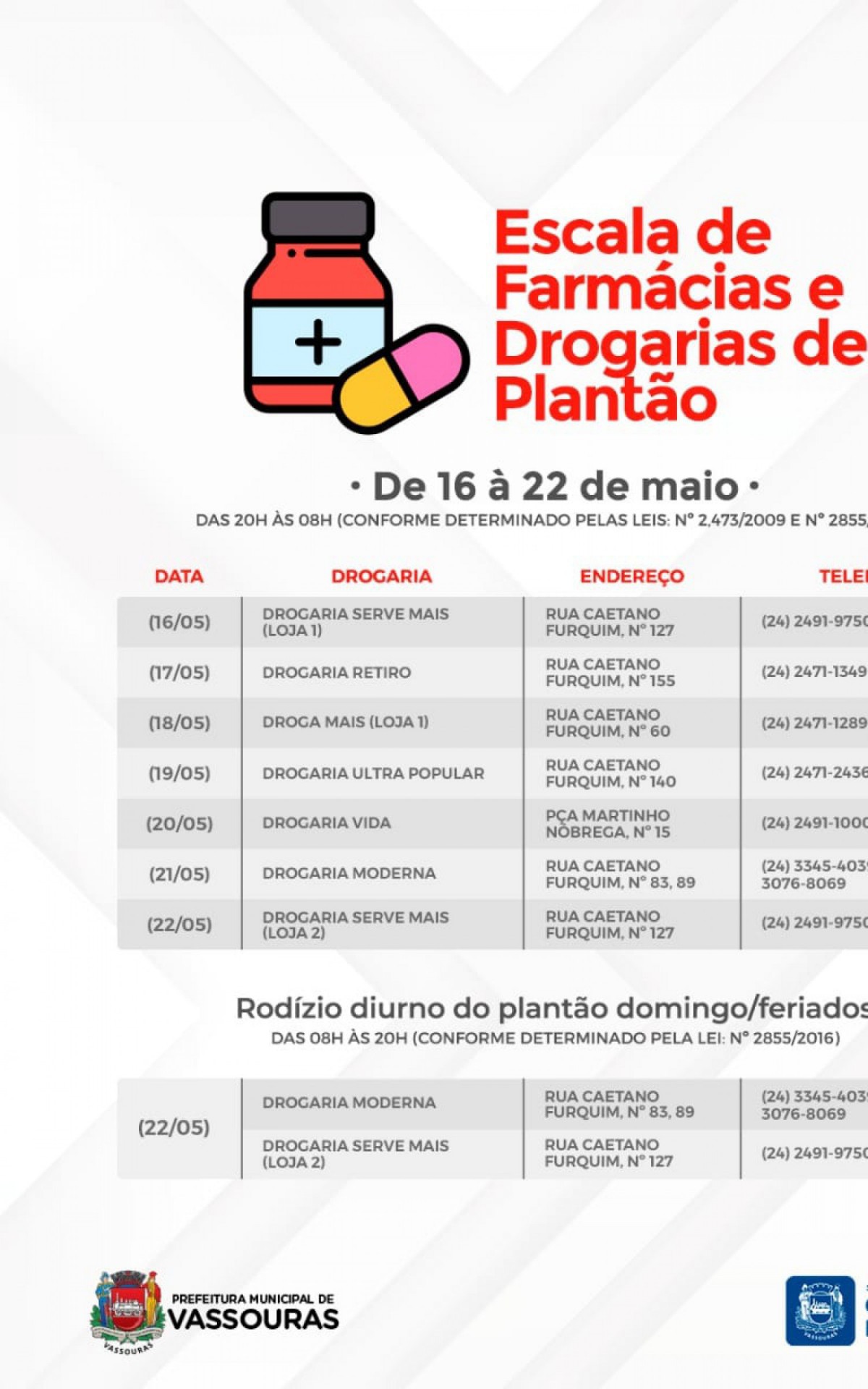 Lista divulgada pela prefeitura