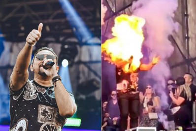 Xand Avião é atingido no rosto por fogo durante show