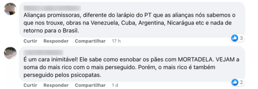 Reprodu&ccedil;&otilde;es de coment&aacute;rios publicados no Facebook. Imagens capturadas em 25 de maio de 2022 - Reprodu&ccedil;&atilde;o