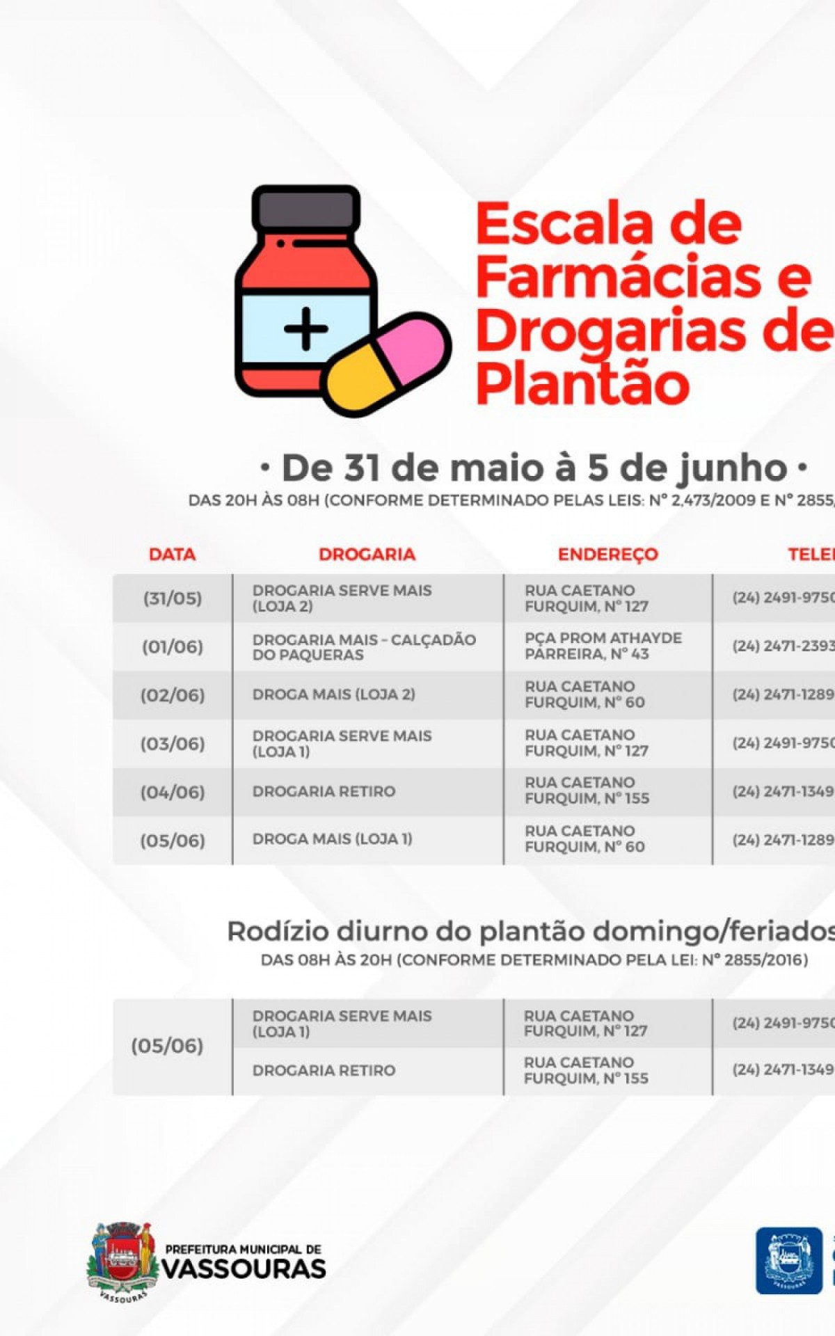 Lista divulgada pela prefeitura