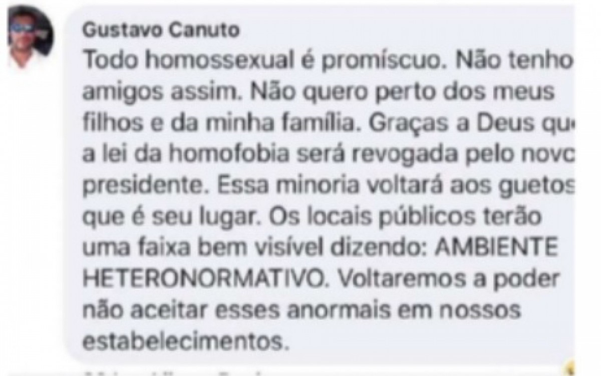 Publicação de cunho homofóbico repercutiu negativamente nas redes sociais