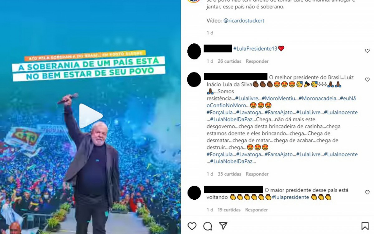 Foto aparece na capa de um v&iacute;deo postado na conta oficial de Lula no Instagram
