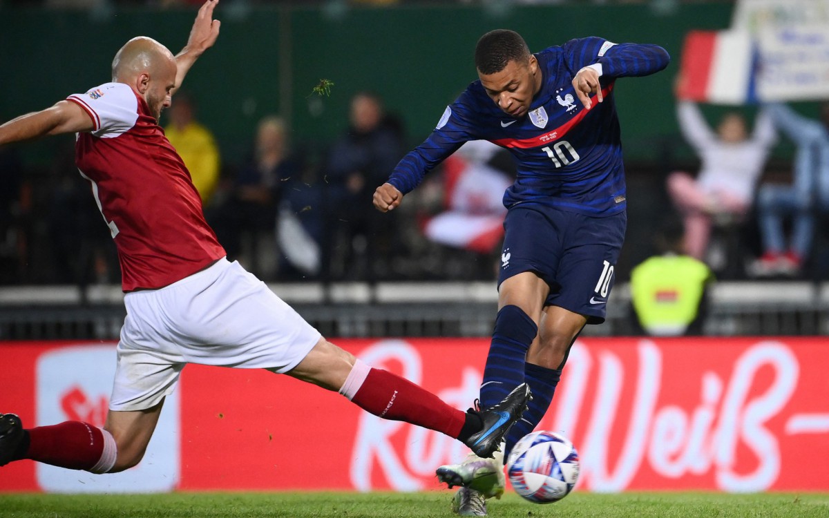 Mbapp&eacute; marcou o gol de empate da Fran&ccedil;a contra a &Aacute;ustria