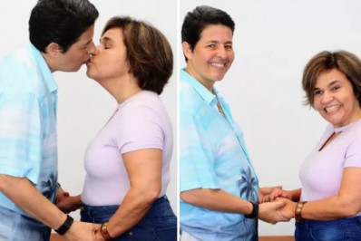 Claudia Rodrigues e Adriane Bonato trocam beijo em primeiro Dia dos Namorados juntas