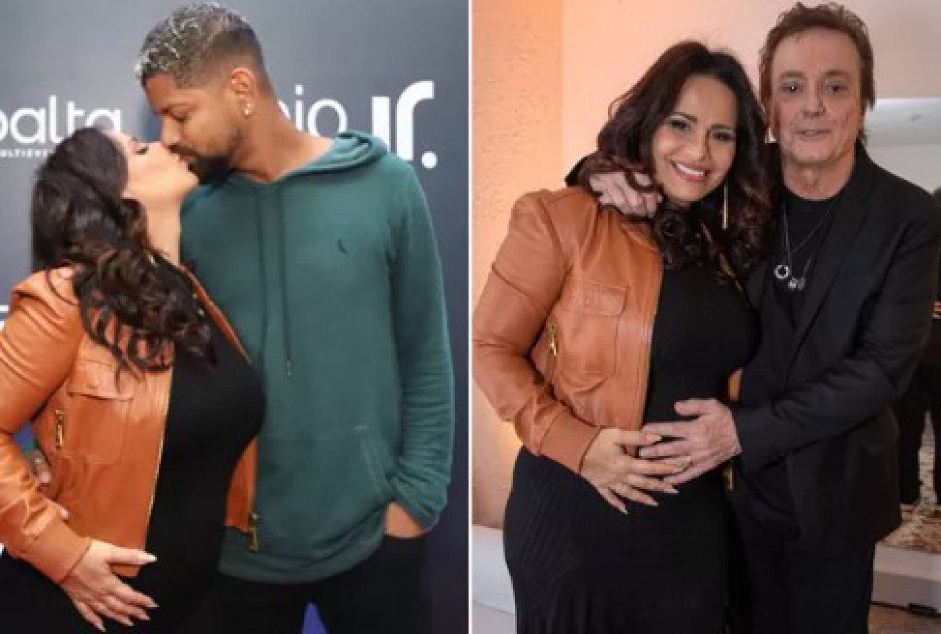 Viviane Araújo com o marido, Guilherme Militão, e tietando Fábio Jr. no camarim - Beatriz Damy/AgNews