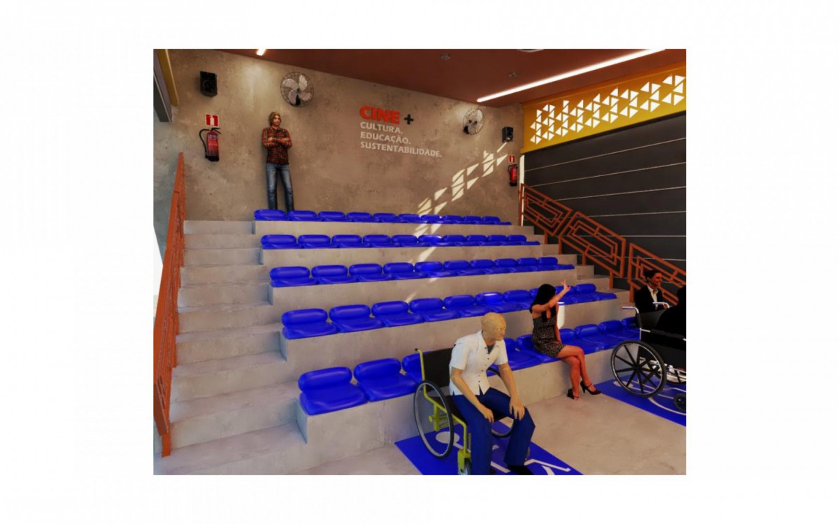 Projeto da nova sala de cinema vista por dentro
