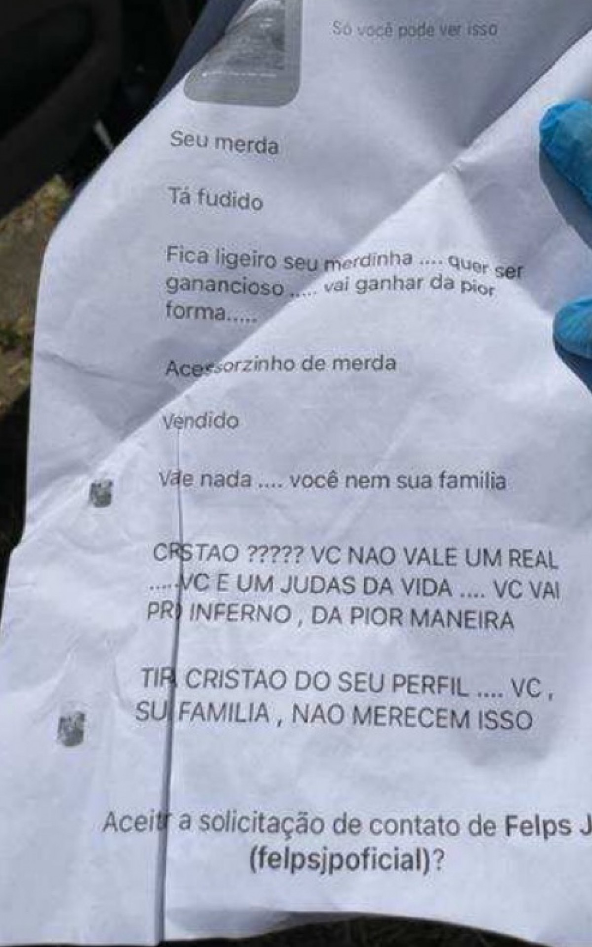 Ex-assessor guardava pap&eacute;is com amea&ccedil;as que vinha sofrendo nas redes sociais