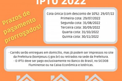 Prazo para pagamento de IPTU em cota única, com desconto de 10%, é prorrogado até 29 de julho