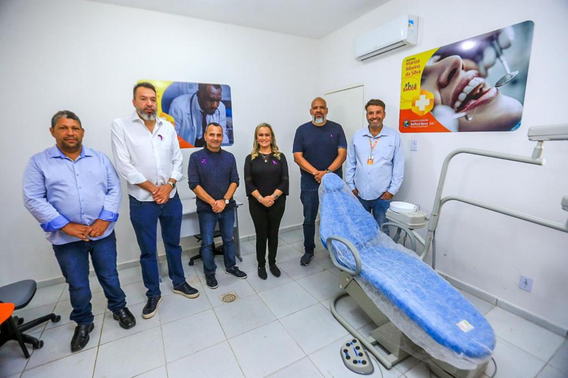 Vereador Nuna, deputado estadual Marcio Canella, prefeito Waguinho, deputada federal Daniela do Waguinho, vice-prefeito Marcelo Canella e secret&aacute;rio Christian Vieira visitaram as depend&ecirc;ncias da policl&iacute;nica - Rafael Barreto / PMBR