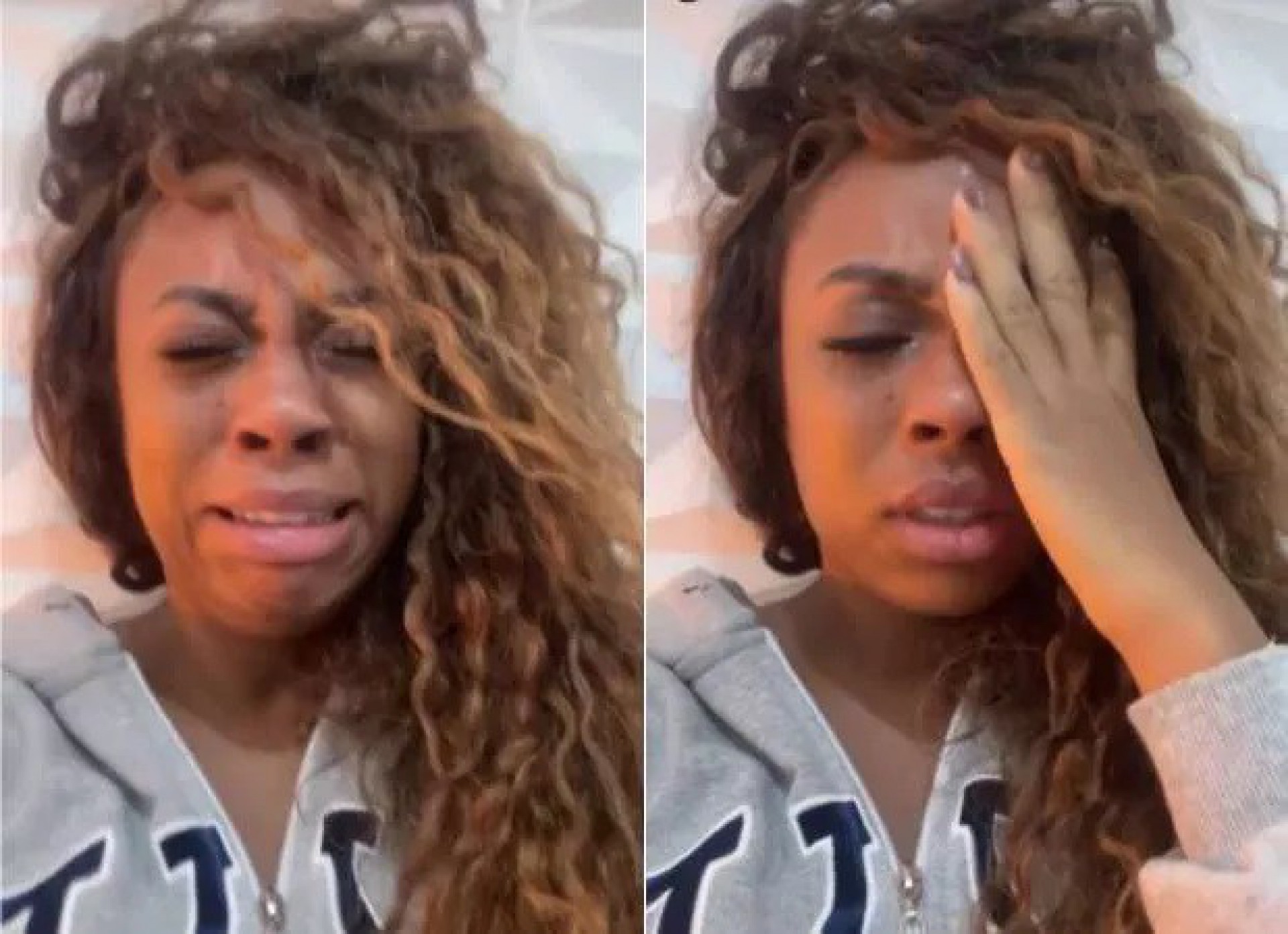 Lumena chora após deixaram dois sacos cheios de fezes na porta de sua casa, em São Paulo - Reprodução Internet