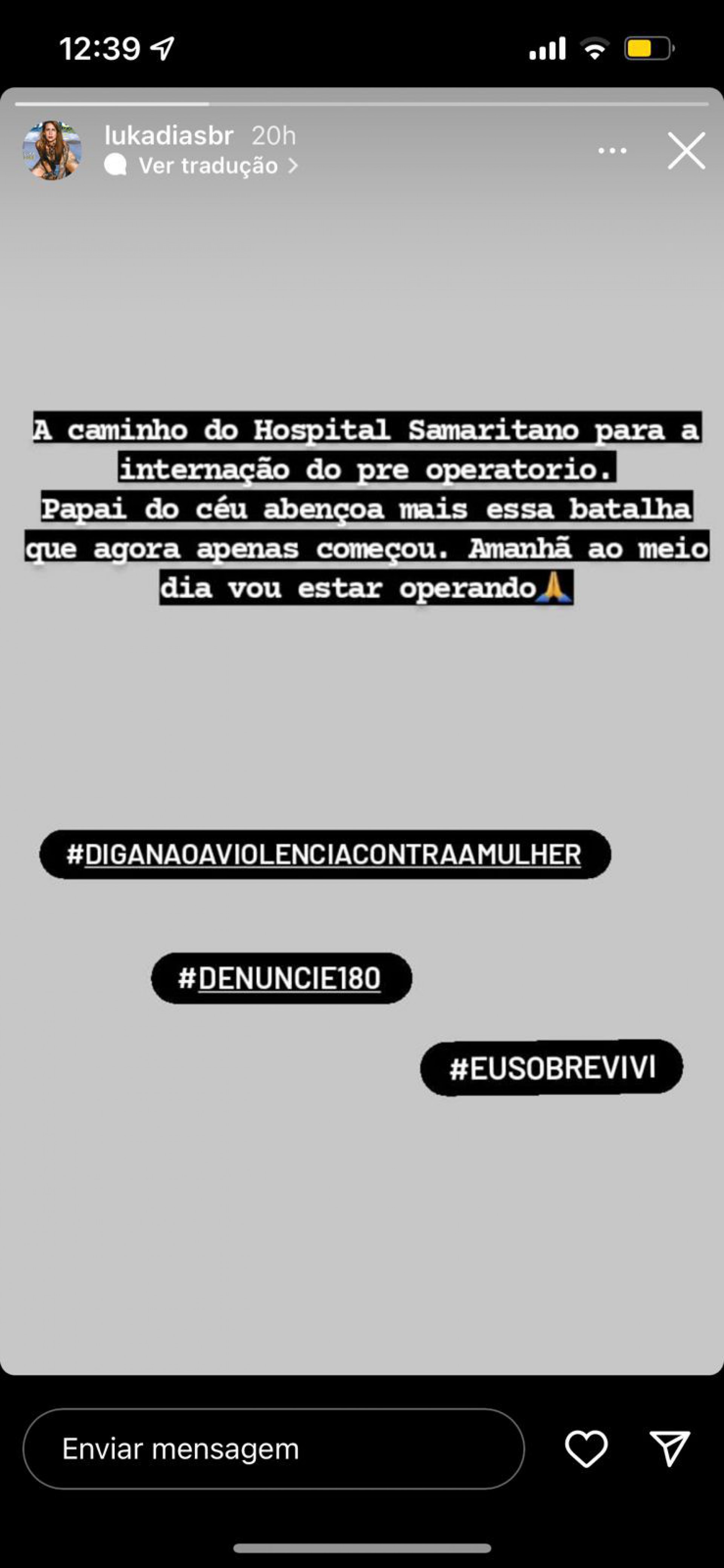 Luka Dias publicou nas redes sociais que seria internada para uma nova cirurgia - Reprodu&ccedil;&atilde;o/Redes Sociais