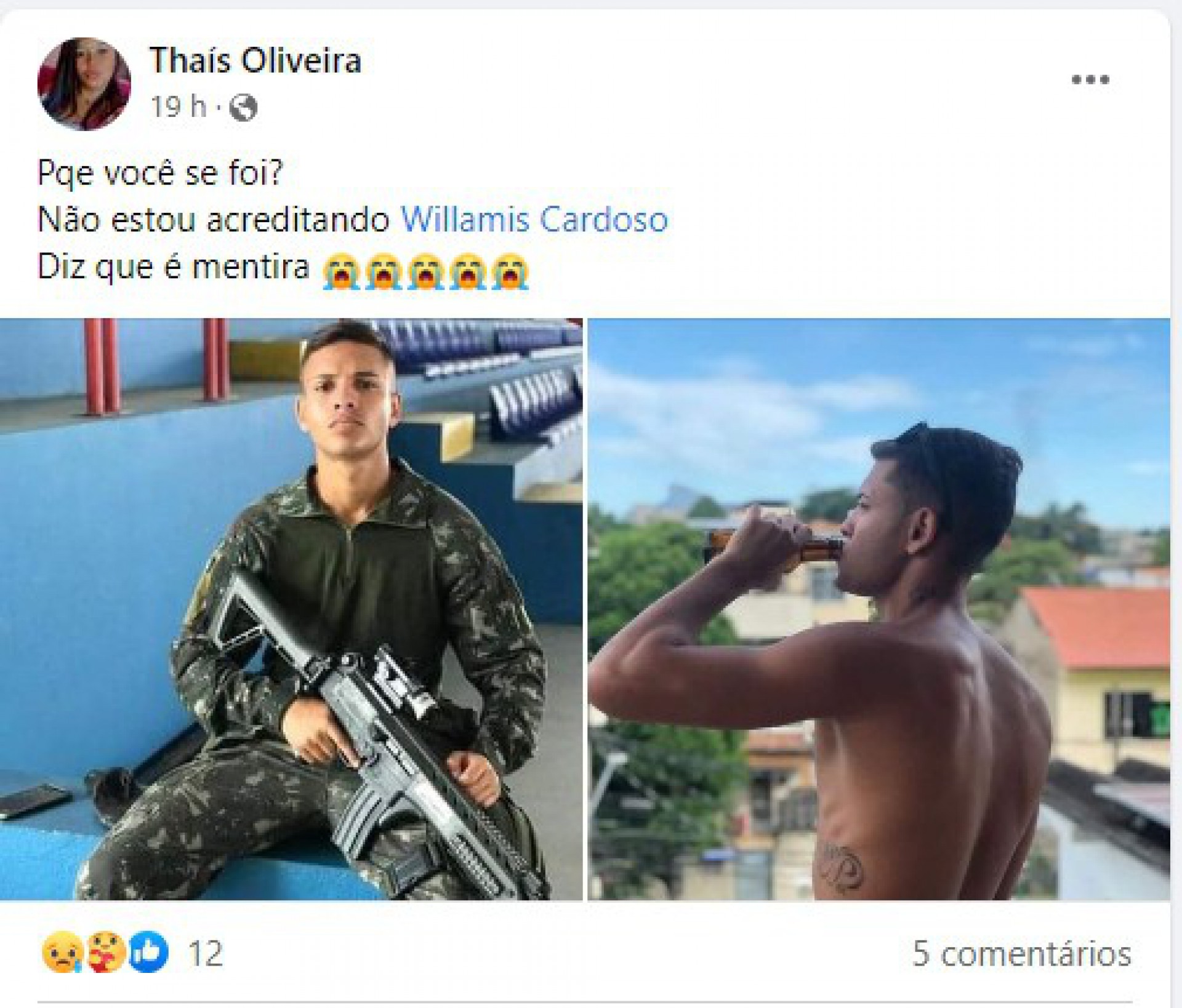 Amigos lamentam a morte de Willamis Cardoso da Silva - Redes Sociais