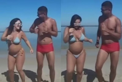 Grávida de sete meses, Viviane Araújo faz dancinha de biquíni e mostra barrigão