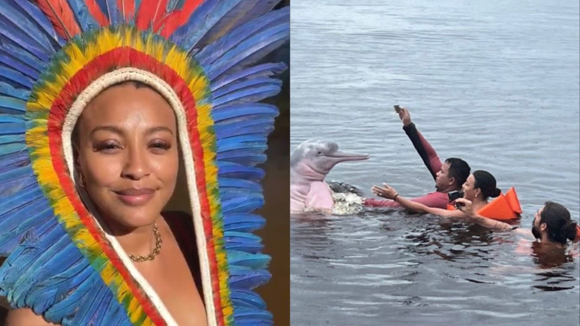 Sheron Menezzes nada com botos no Rio Negro - Reprodução/Instagram