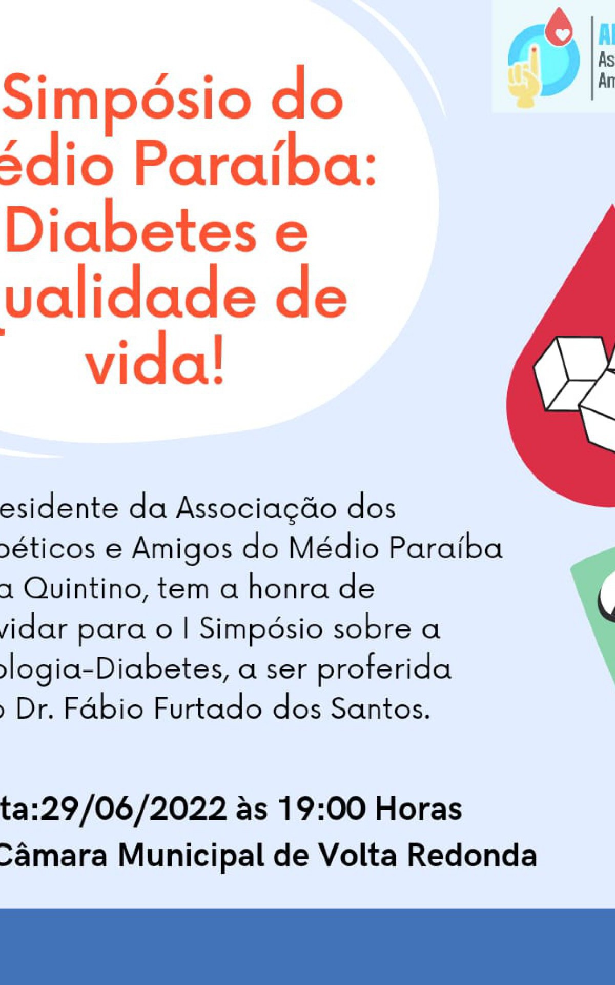Simpósio sobre diabetes será na Câmara Municipal de Volta Redonda  - Divulgação