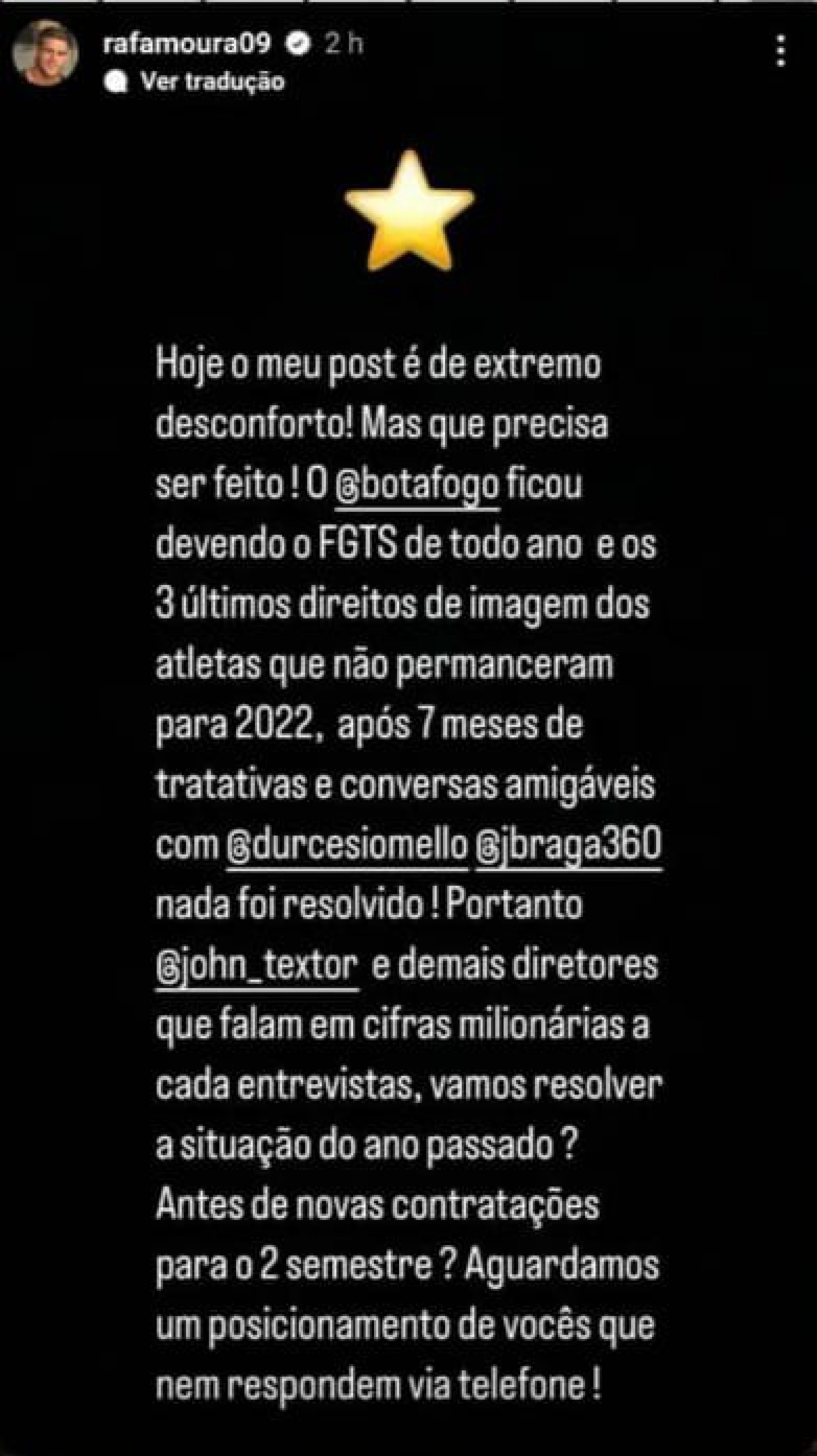 Rafael Moura cobrou verbas atrasadas pelo Botafogo - Reprodução/Instagram