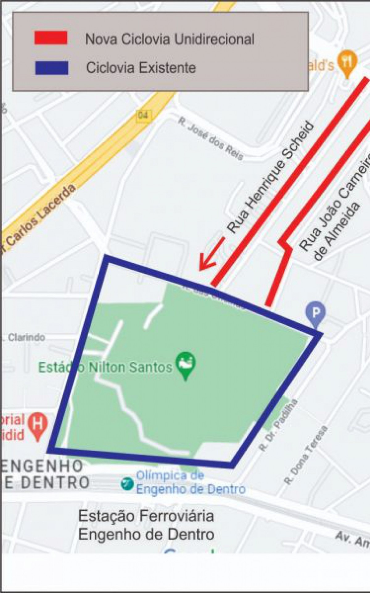 Proposta de rota ciclovi&aacute;ria em Engenho de Dentro 