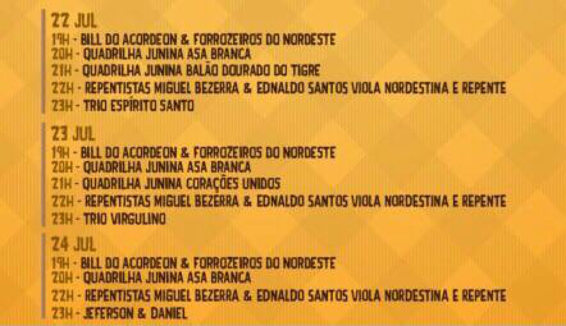 Programação do Arraiá da Vila, em Saquarema - Divulgação/Prefeitura de Saquarema