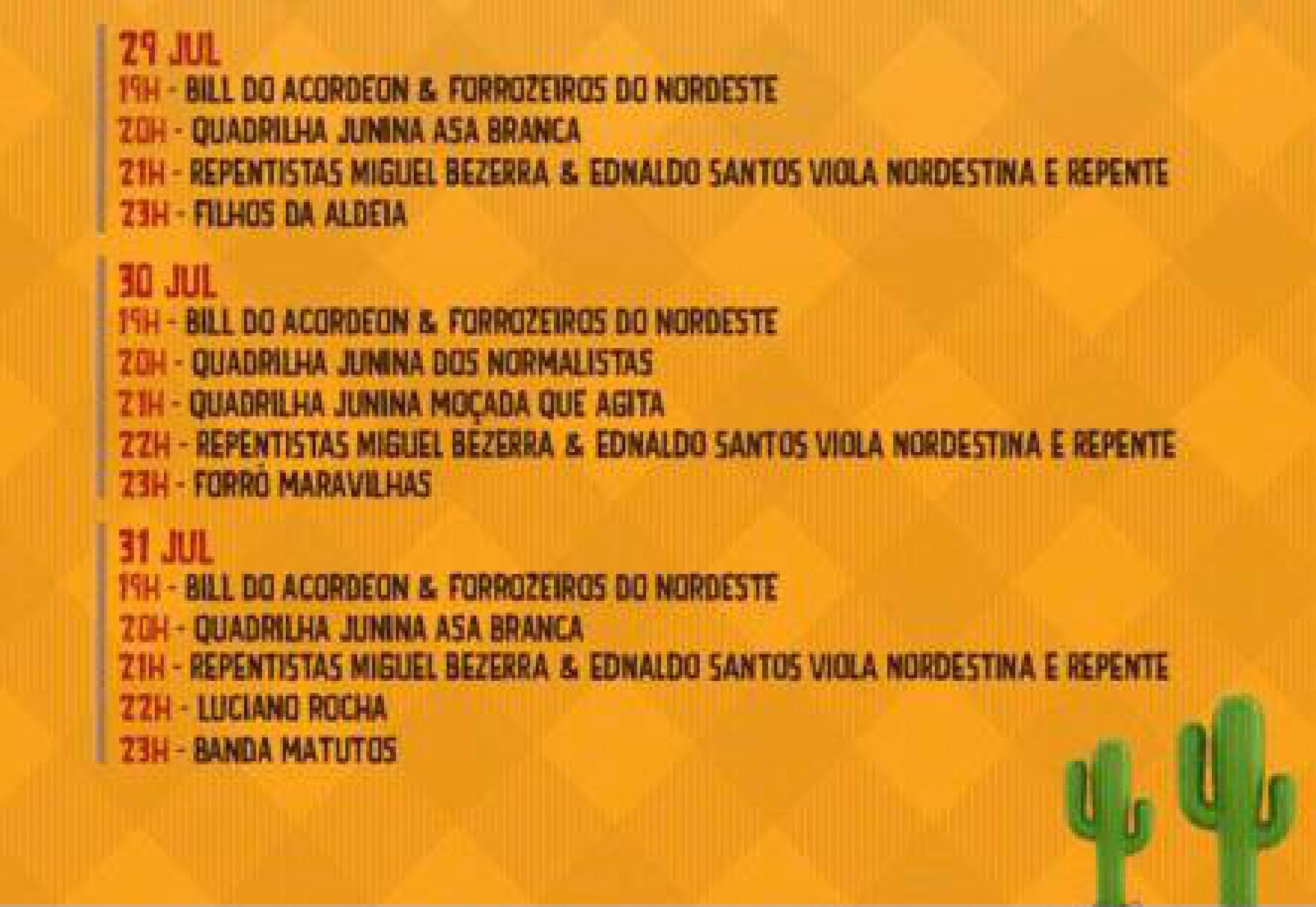 Programação do Arraiá da Vila, em Saquarema - Divulgação/Prefeitura de Saquarema