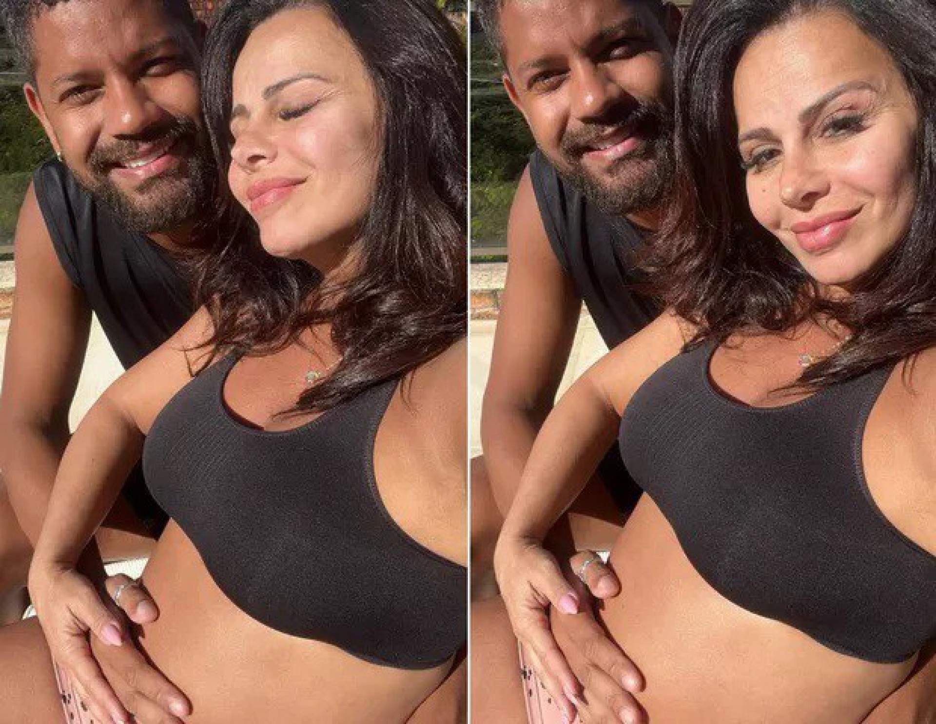 Viviane Araújo publica foto ao lado do marido e exibe barrigão Agradecer pela família que