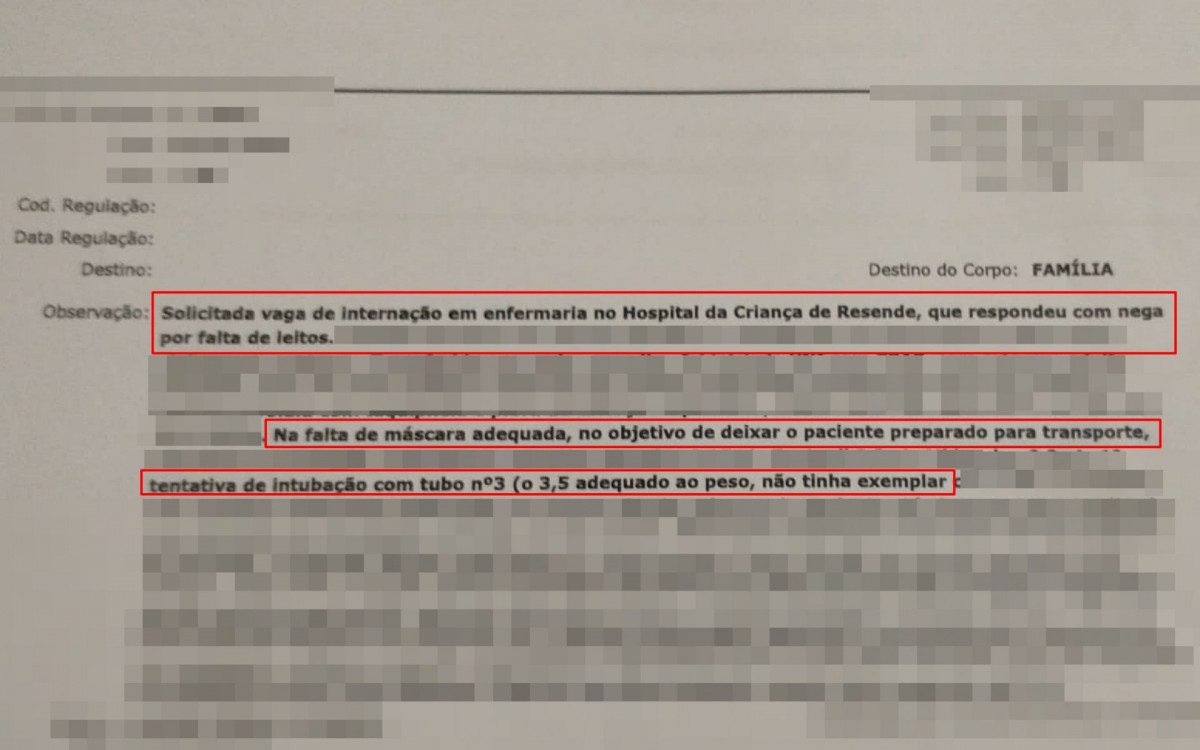 Prontu&aacute;rio aponta que transfer&ecirc;ncia foi negada por falta de leitos e que m&aacute;scara e material para entuba&ccedil;&atilde;o n&atilde;o eram adequados para o paciente