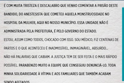 Prefeito de Meriti publica nota de repúdio sobre estupro de grávida durante parto: 