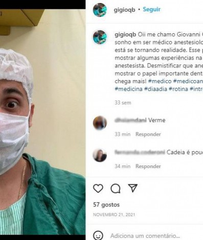 Giovanni possuí um perfil profissional no Instagram e costumava postar conteúdos relacionados ao seu dia a dia nas unidades de saúde - Rede Social