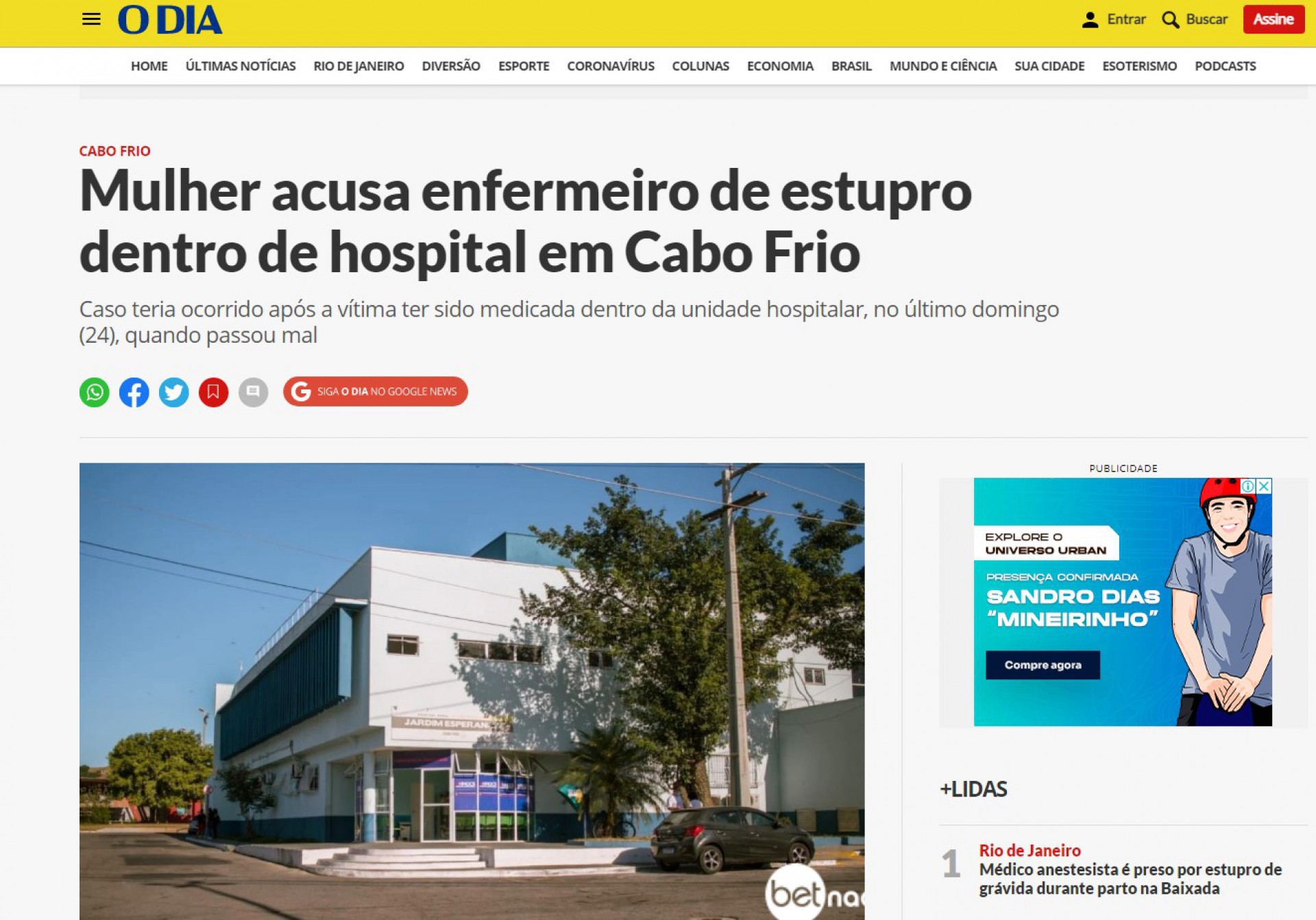 Matéria sobre o caso da jovem de 19 anos que afirma ter sido abusada sexualmente - Print