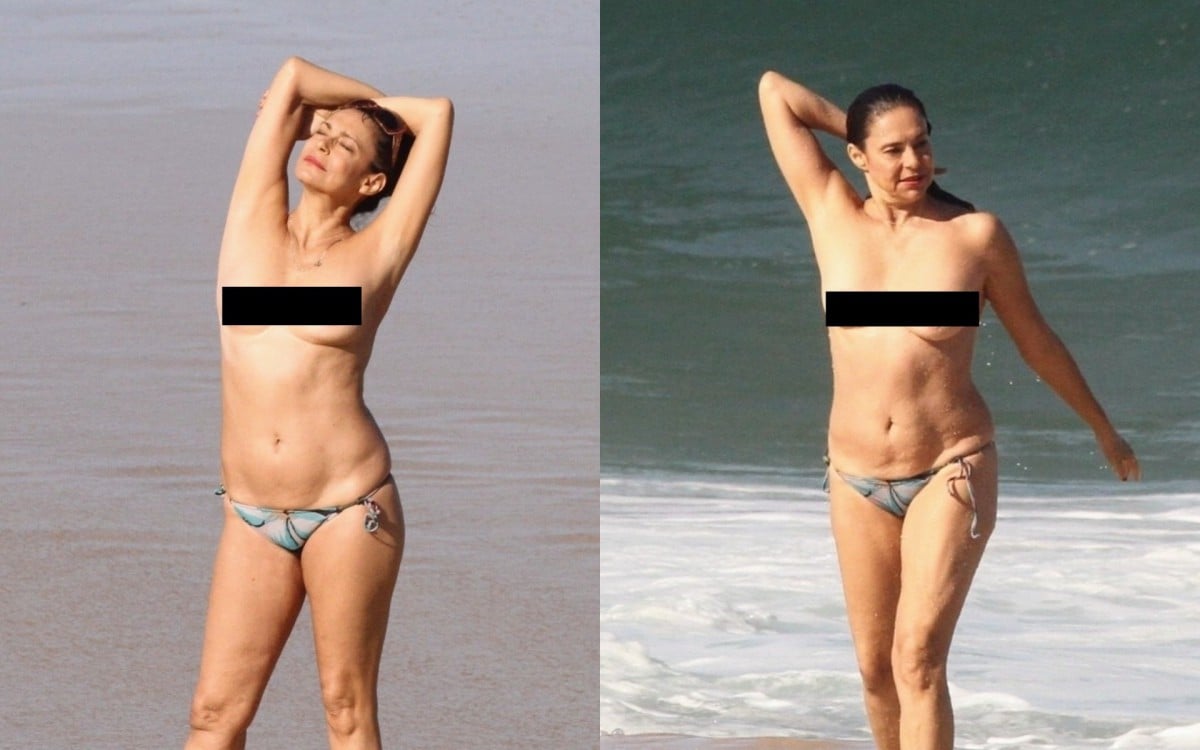 Atriz Giovanna Gold fez topless ao curtir praia na Zona Sul do Rio - Daniel Delmiro / Ag. News