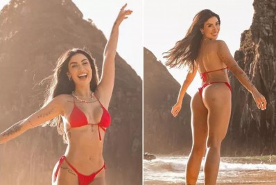 Solteira, Boca Rosa posa de biquini para ensaio em Fernando de Noronha