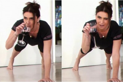 Giovanna Antonelli faz flexões com taça de vinho e web reage: 'Equilíbrio é tudo'