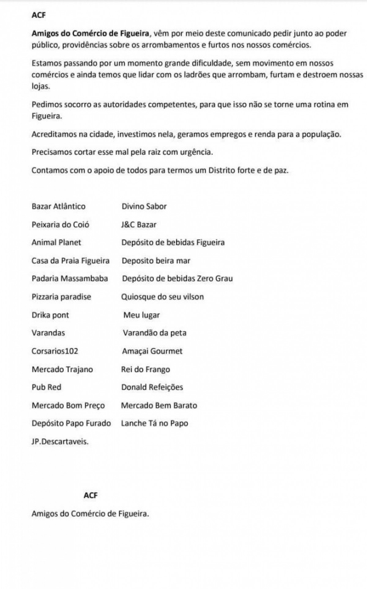 Documento emitido pela ACF