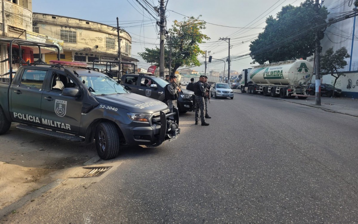 Reforço de policiamento ostensivo sendo realizado pelo Batalhão de Polícia de Choque na Av. Adhemar Bebiano - Divulgação