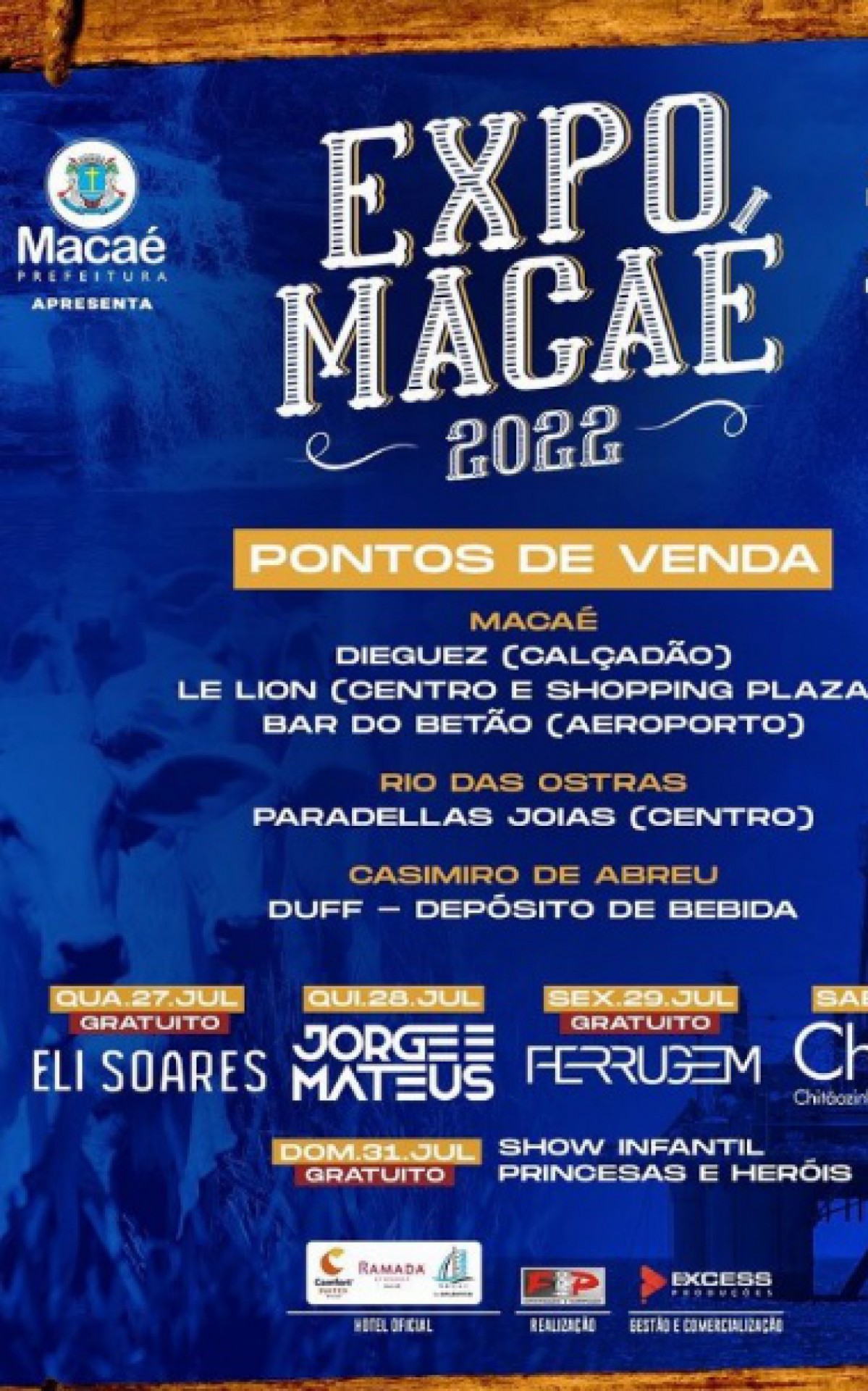Grandes atrações vão marcar a volta da festividade 'Expo Macaé'. O evento acontecerá no Parque de Exposições Latiff Mussi, do dia 27 a 31 de julho