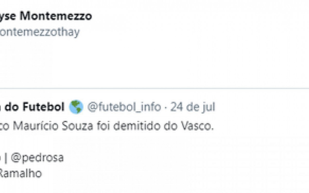 Esposa do atacante Erick comemora a demiss&atilde;o do t&eacute;cnico Maur&iacute;cio Souza do comando do Vasco da Gama