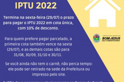 IPTU com desconto de 10% para pagamento em cota única tem prazo até a próxima sexta-feira