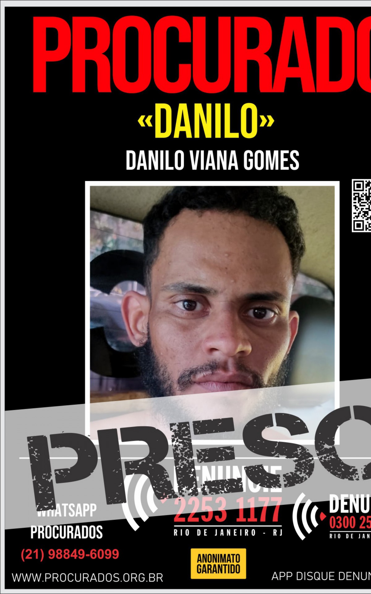 Danilo Viana Gomes, foragido da Justi&ccedil;a de Minas Gerais, foi preso na praia de Copacabana