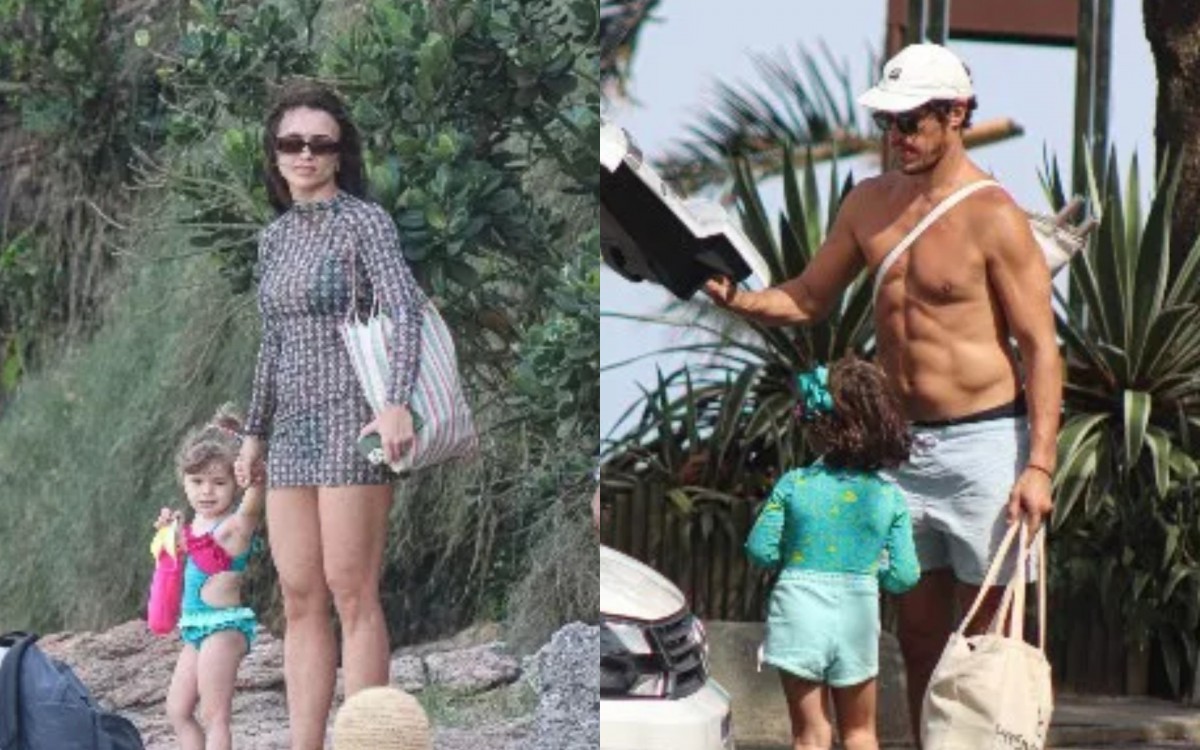 Rafa Kalimann e José Loreto levaram as crianças para curtir a praia da Joatinga, nesta sexta-feira - Angélica Martins / Ag. News