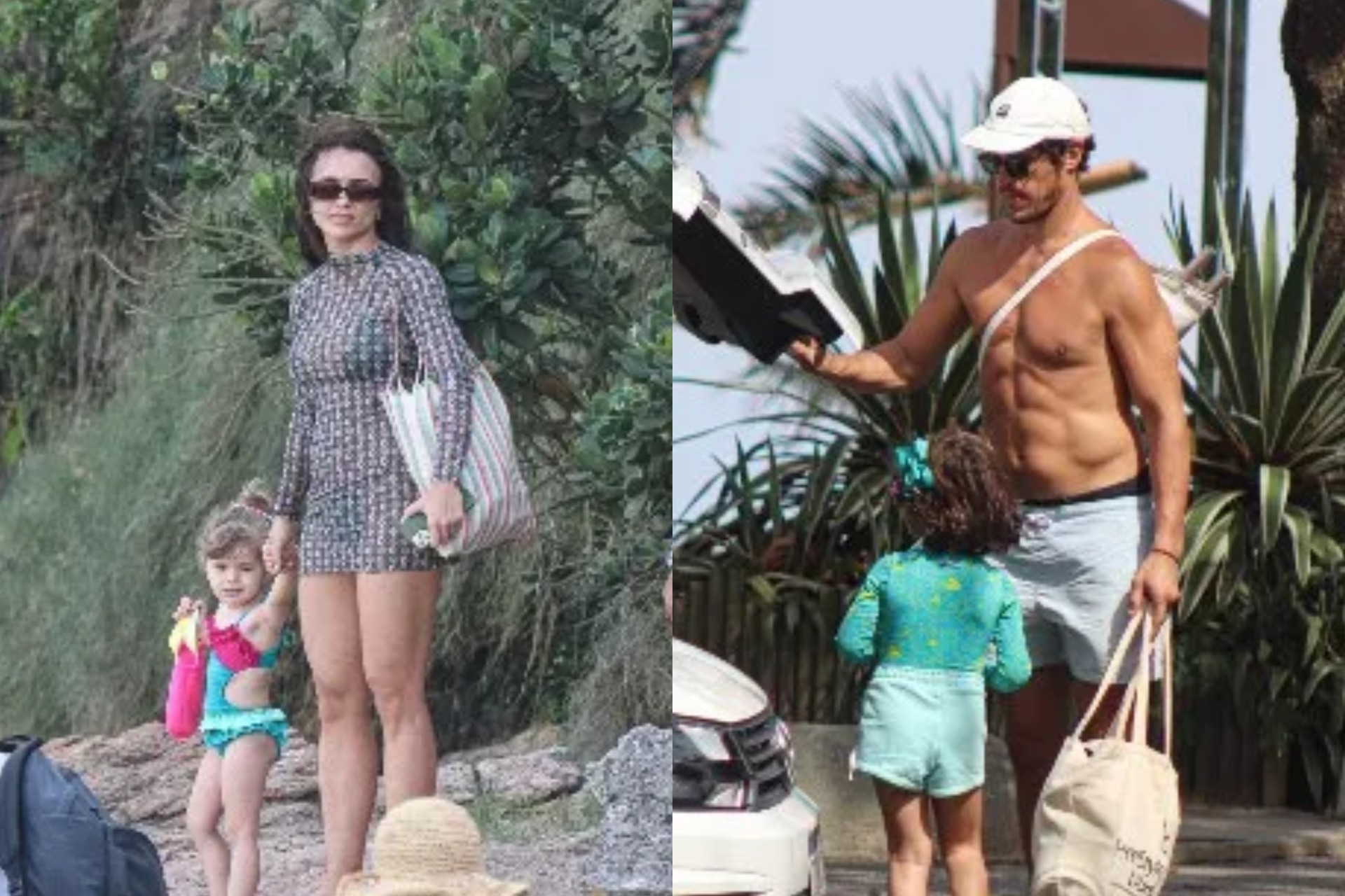 Rafa Kalimann e José Loreto levaram as crianças para curtir a praia da Joatinga, nesta sexta-feira - Angélica Martins / Ag. News