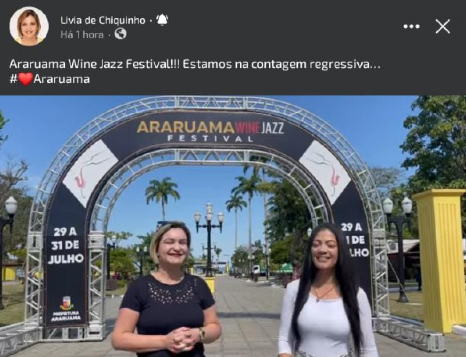Prefeita de Araruama, Lívia de Chiquinho (PP) e a secretária municipal de Turismo, Danieli Braz - Reprodução/ redes sociais 