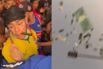 Vídeo! Rapper joga dinheiro para o alto em comunidade do Rio