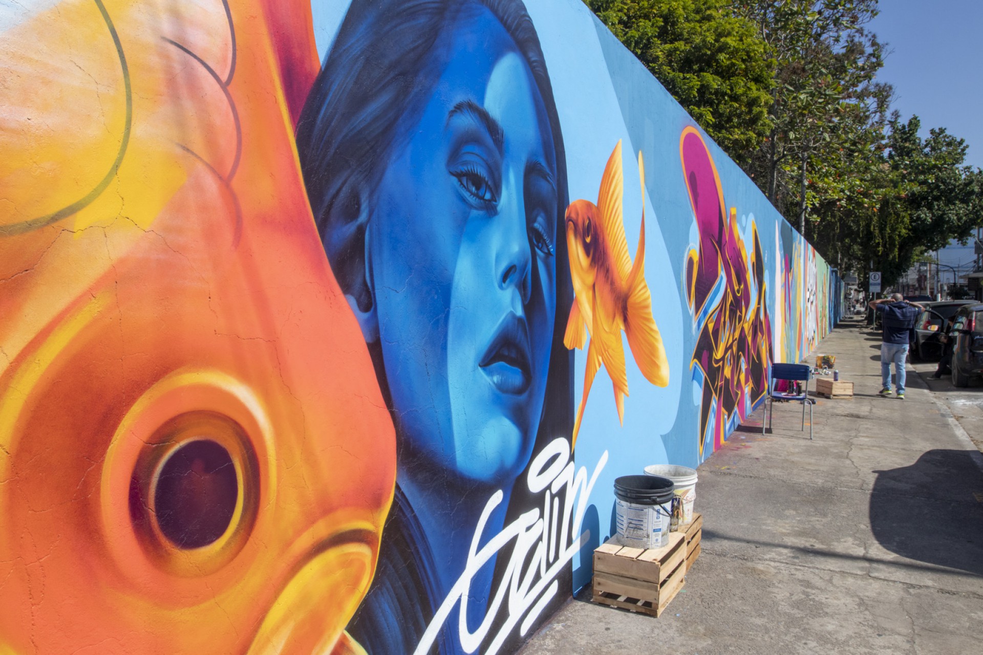 O prédio Anexo da escola Colégio Estadual Luiz Reid também ganhou cara nova, e desta vez impressa com a marca dos muralistas adultos - Divulgação/Bruno Campos