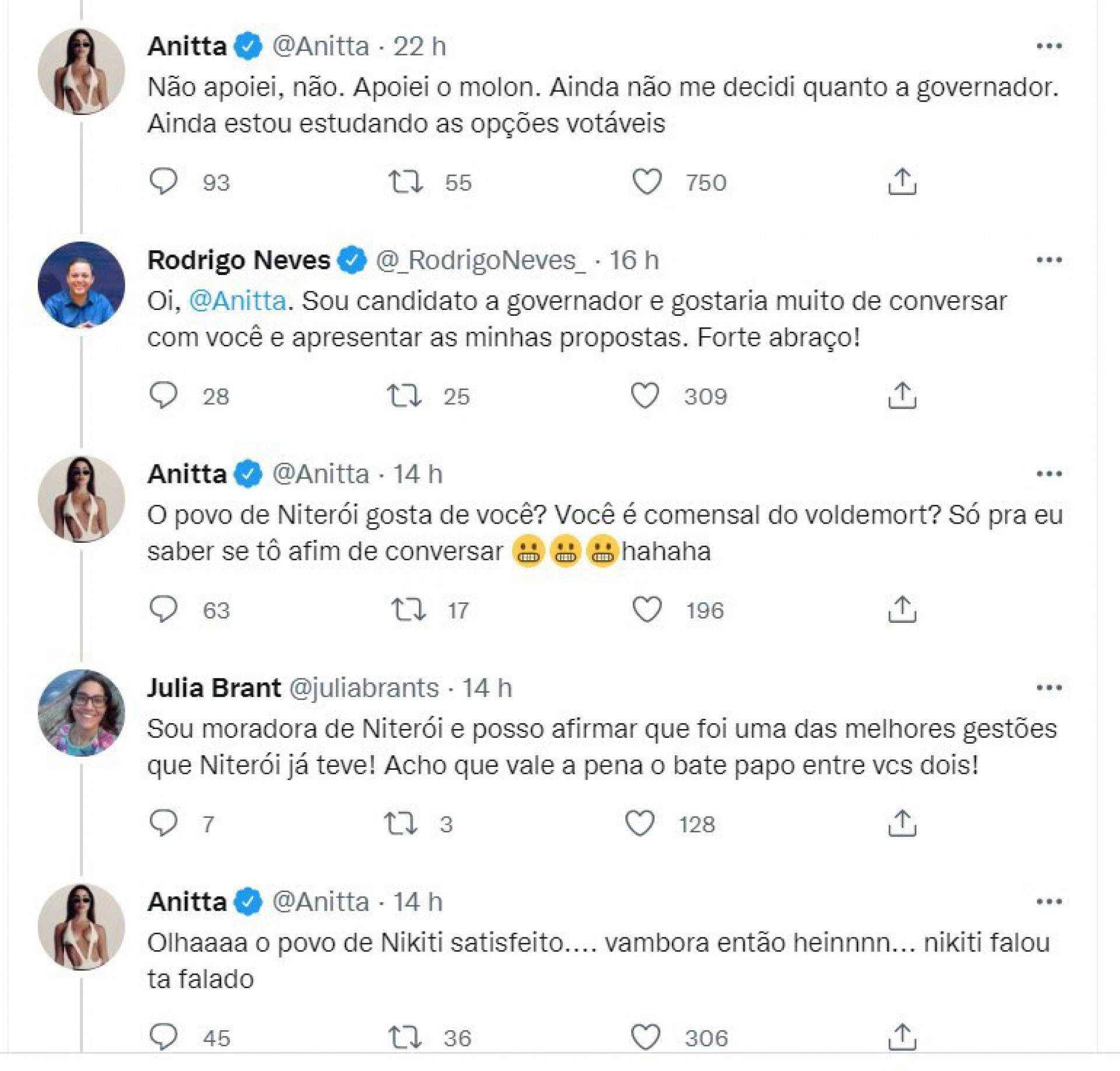 Anitta troca tweets com Rodrigo Neves e seus apoiadores - Reprodução / Redes Sociais