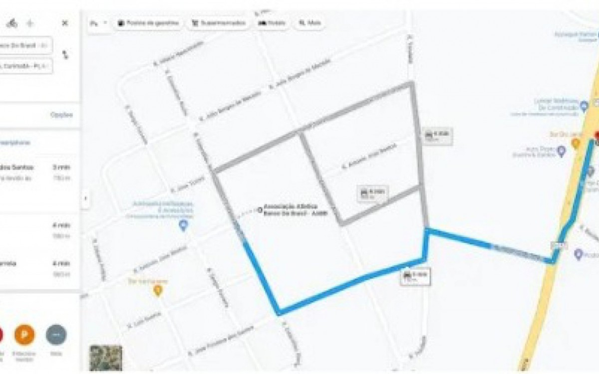 Dist&acirc;ncia entre o Auto Posto Gety e o clube da AABB de Curimat&aacute;   - Reprodu&ccedil;&atilde;o